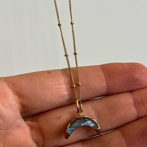 14KT gold necklace with labradorite crescent moon